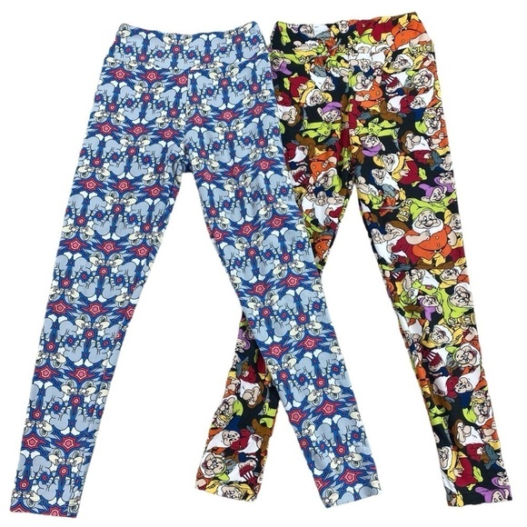 Disney Lularoe Bambi Thumper Seven Dwarfs Leggings Bundle Lot Sz Tween (8-14) - Picture 1 of 15